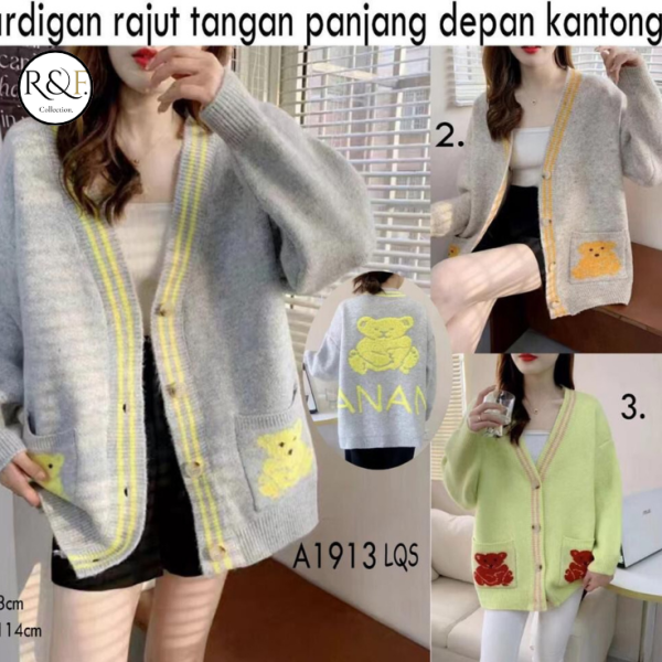 Cardigan Rajut Bear Pocket